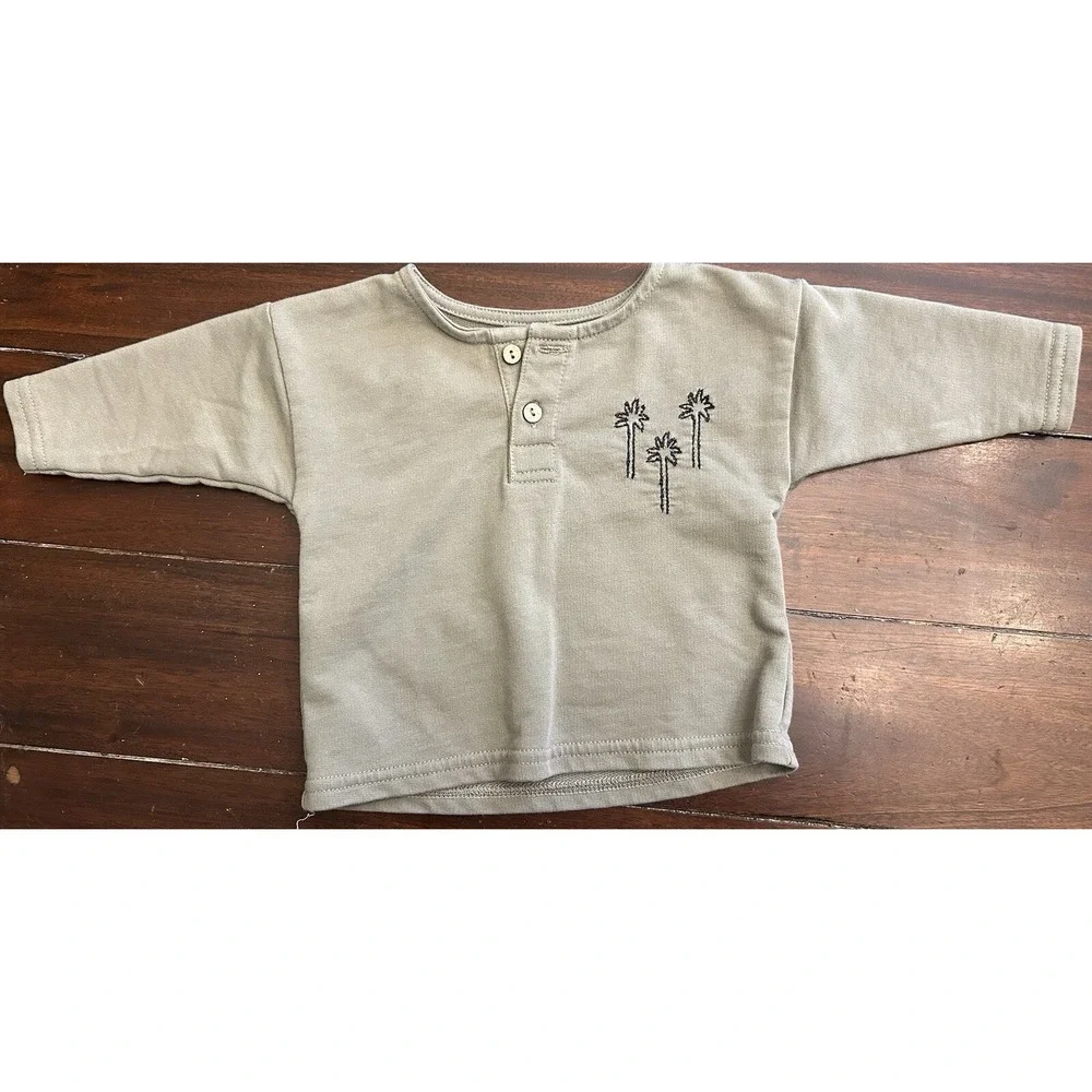 0-3m Rylee And Cru Green Palm Tree Shirt Long Sleeve Baby 0-3 Months